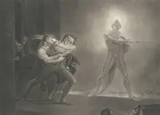 Hamlet, Horatio, Marcellus and the Ghost (Shakespeare, Haml..., first published 1796; reissued 1852. Creator: Robert Thew