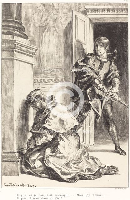 Hamlet is Tempted to Kill the King (Act III, Scene III), 1834/1843. Creator: Eugene Delacroix.