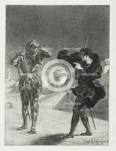 Hamlet: The Phantom on the Terrace, 1843. Creator: Eugène Delacroix (French, 1798-1863).