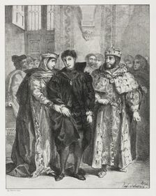 Hamlet: The Queen Endeavors to Console Hamlet, 1834. Creator: Eugène Delacroix (French, 1798-1863)
