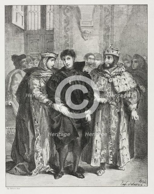 Hamlet: The Queen Endeavors to Console Hamlet, 1834. Creator: Eugène Delacroix (French, 1798-1863).
