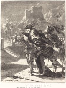 Hamlet Wishes to Follow the Ghost of his Father (Act I, Scene IV), 1835. Creator: Eugene Delacroix