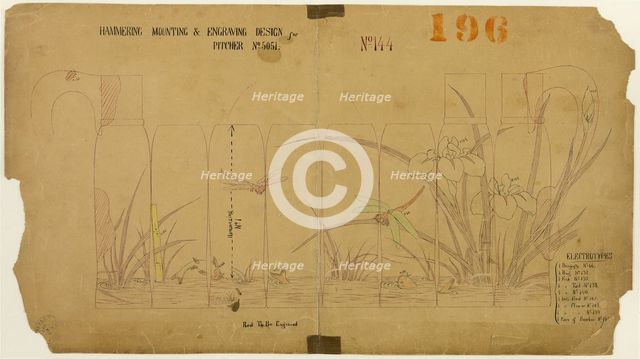 Hammering, Mounting and Engraving Design for Pitcher No. 5051, 1878. Creator: Tiffany & Co.