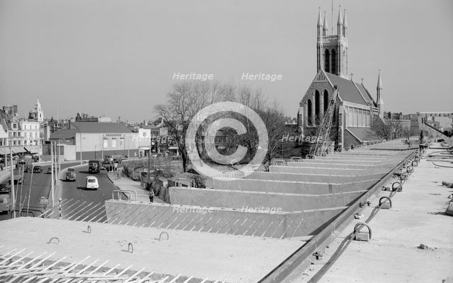 Hammersmith Flyover during construction, Hammersmith, London, 1961. Artist: Eric de Maré