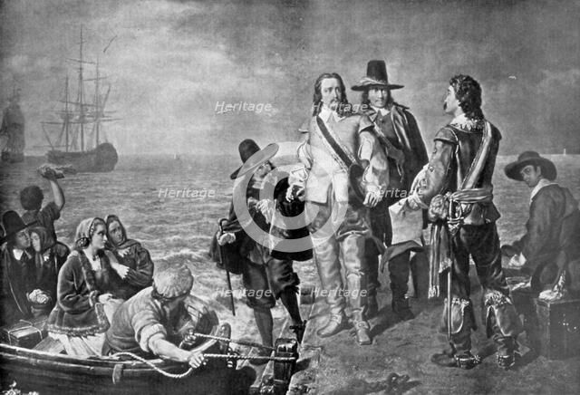 Hampden and Pym prevented from emigrating to New England by order of the government, 1926. Artist: Unknown