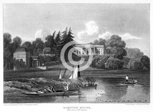 'Hampton House, the seat of Mr Garrick', Hampton, Richmond upon Thames, London, 1815.Artist: William Radclyffe