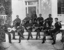 Hampton Institute, Hampton, Va., ca. 1898 - 11 students in uniform playing guitars..., 1899 or 1900. Creator: Frances Benjamin Johnston