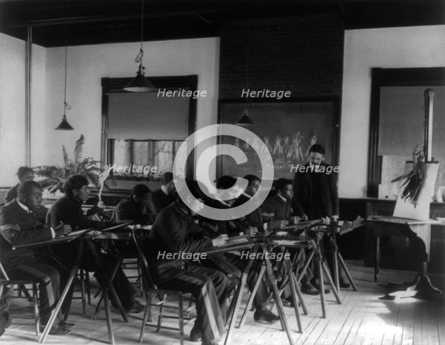 Hampton Institute, Hampton, Va. - nine students and teacher in drawing class, 1899 or 1900. Creator: Frances Benjamin Johnston.