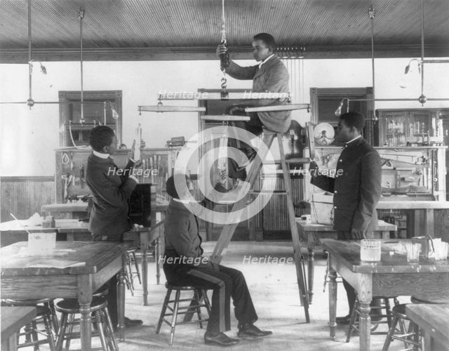 Hampton Institute, Va. 1899 - Classroom scenes - testing combined draught of animals, 1899 or 1900. Creator: Frances Benjamin Johnston.