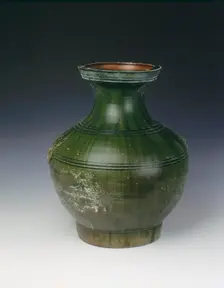 Han green lead glaze circular hu vase, Han dynasty, China, 202 BC-220 AD. Creator: Unknown