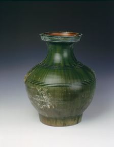 Han green lead glaze circular hu vase, Han dynasty, China, 202 BC-220 AD