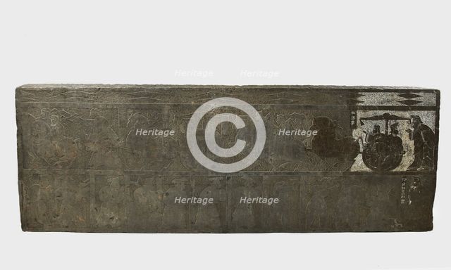 Han slab in low relief from mortuary chamber..., Han dynasty, 206 BCE-220 CE. Creator: Unknown.