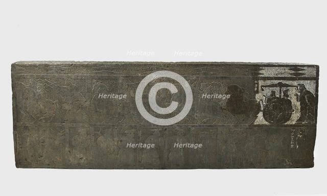 Han slab in low relief from mortuary chamber..., Han dynasty, 206 BCE-220 CE. Creator: Unknown.