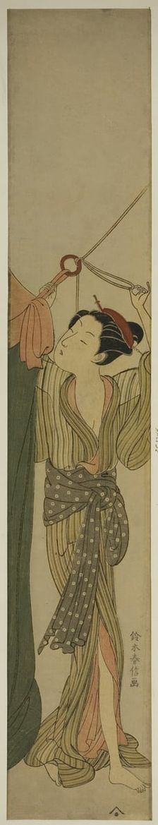 Hanging Up a Mosquito Net, c. 1767/68. Creator: Suzuki Harunobu