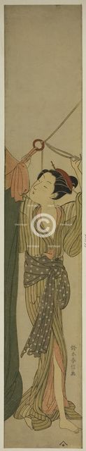 Hanging Up a Mosquito Net, c. 1767/68. Creator: Suzuki Harunobu.