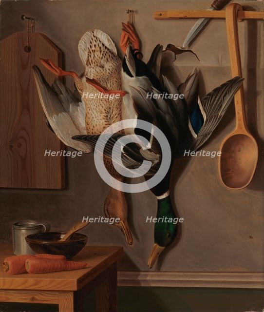 Hanging Wild Ducks; Hanging Wild Ducks, Still Life, 1851. Creator: Wilhelm von Wright.