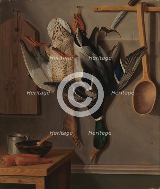 Hanging Wild Ducks; Hanging Wild Ducks, Still Life, 1851. Creator: Wilhelm von Wright.