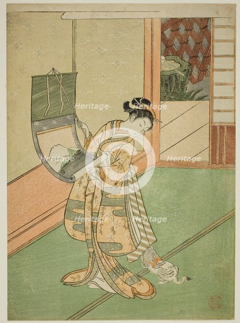 Hanging a Painting (parody of the Third Princess), c. 1767. Creator: Suzuki Harunobu.