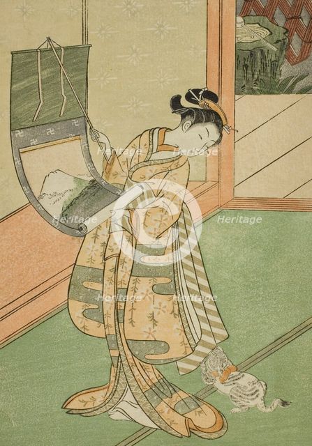 Hanging a Painting (parody of the Third Princess), c. 1767. Creator: Suzuki Harunobu.