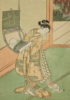 Hanging a Painting (parody of the Third Princess), c. 1767. Creator: Suzuki Harunobu