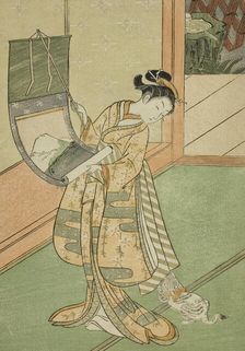 Hanging a Painting (parody of the Third Princess), c. 1767. Creator: Suzuki Harunobu