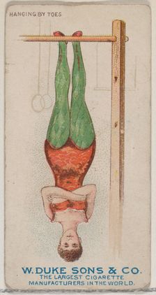 Hanging by Toes, from the Gymnastic Exercises series (N77) for Duke brand cigarettes, 1887., 1887. Creator: Unknown