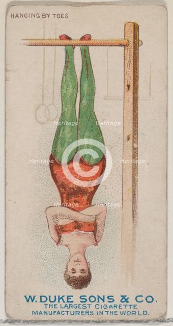 Hanging by Toes, from the Gymnastic Exercises series (N77) for Duke brand cigarettes, 1887., 1887. Creator: Unknown.