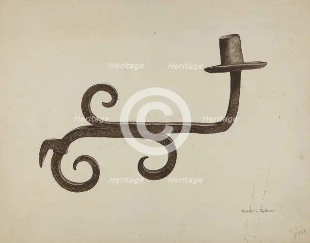 Hand Wrought Iron Candlestick, c. 1938. Creator: Gordena Jackson.