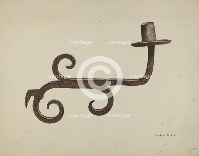 Hand Wrought Iron Candlestick, c. 1938. Creator: Gordena Jackson.