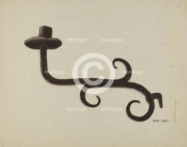 Hand Wrought Iron Candlestick, c. 1938. Creator: Emile Cero.