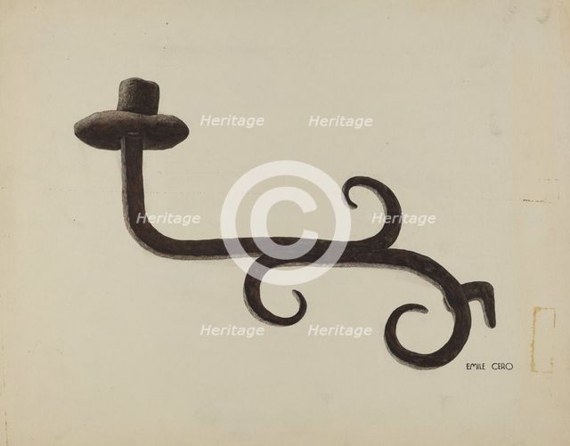Hand Wrought Iron Candlestick, c. 1938. Creator: Emile Cero.