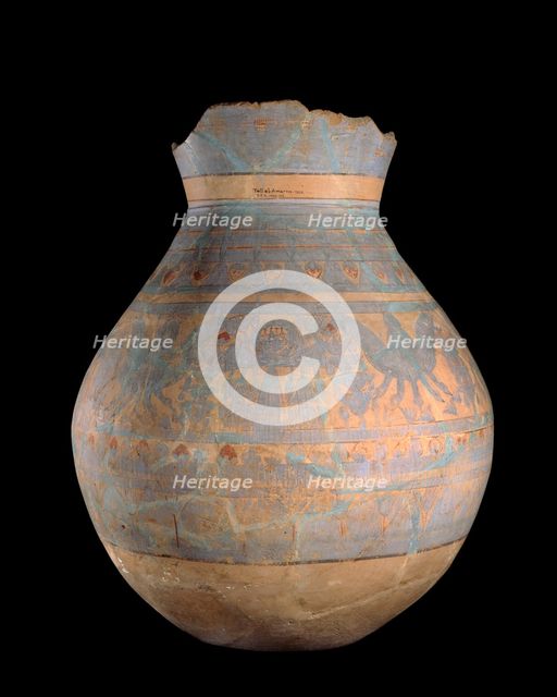 Hand- and wheel-made jar with blue painted motifs, XVIIIth Dynasty (c1540 BC-c1292 BC). Artist: Unknown.