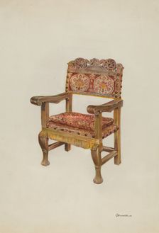 Hand-carved Armchair, c. 1937. Creator: Gerald Transpota