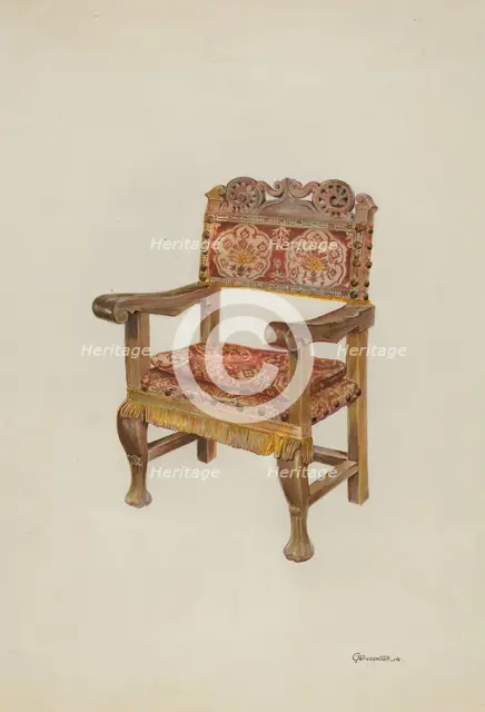 Hand-carved Armchair, c. 1937. Creator: Gerald Transpota.