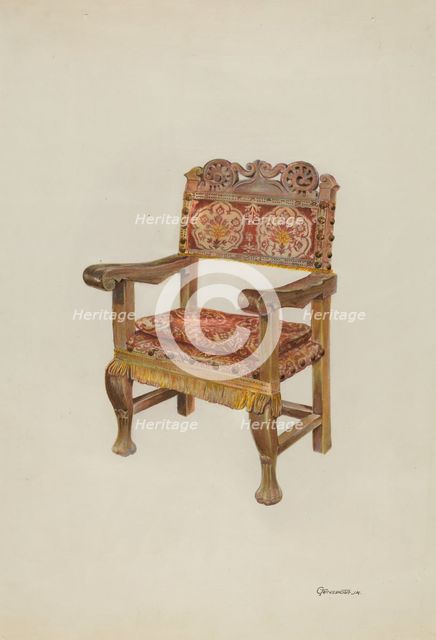 Hand-carved Armchair, c. 1937. Creator: Gerald Transpota.