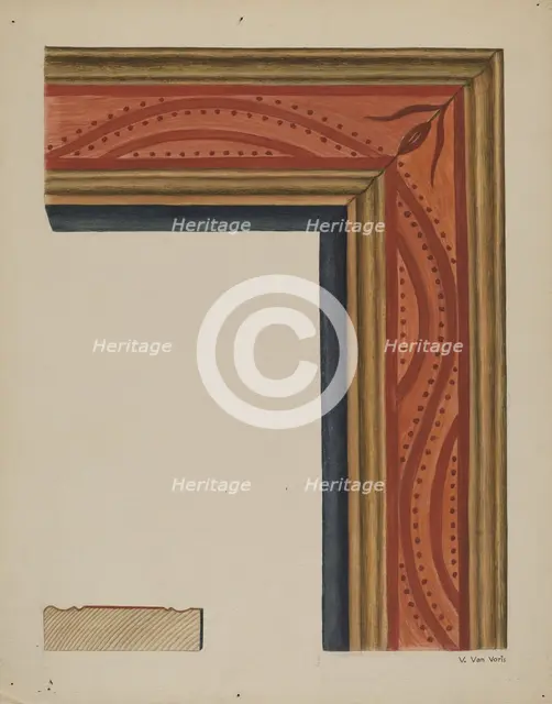 Hand-carved Picture Frame "River of Life" Motif, c. 1938. Creator: Vera Van Voris.