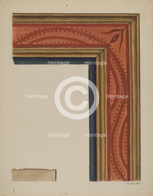 Hand-carved Picture Frame "River of Life" Motif, c. 1938. Creator: Vera Van Voris.