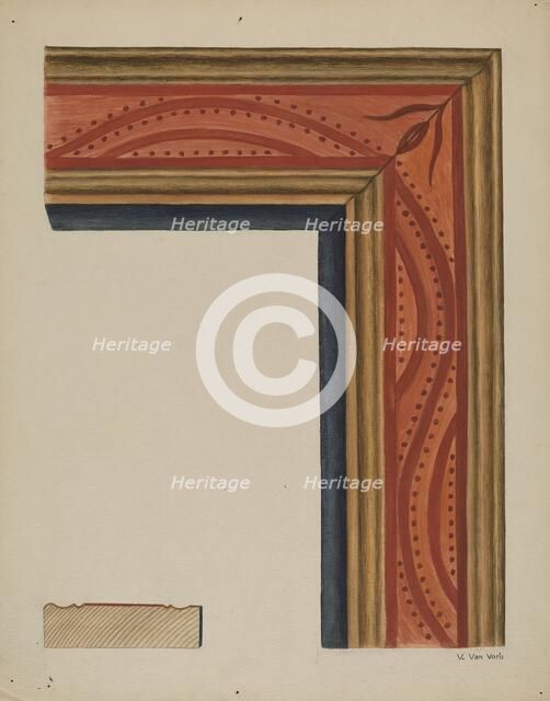 Hand-carved Picture Frame "River of Life" Motif, c. 1938. Creator: Vera Van Voris.