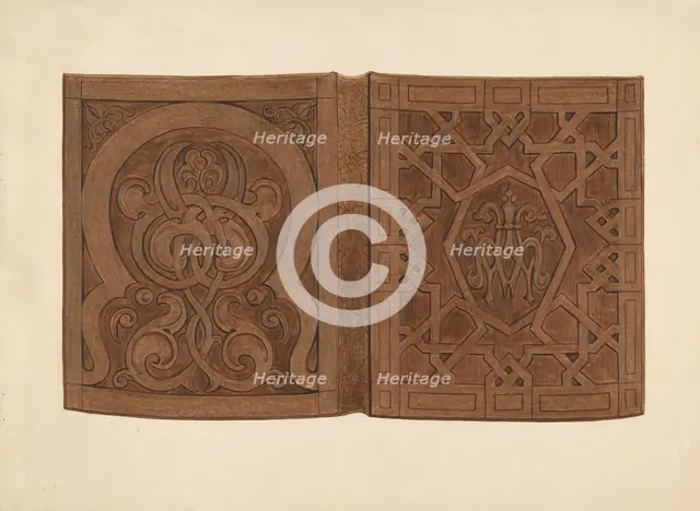 Hand-carved Walnut Book Covers, c. 1936. Creator: Gordena Jackson.