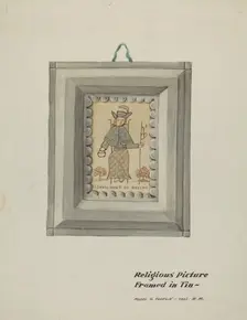Hand Drawn "Santo Nino de Atocha"-Hand Made Tin Frame, c. 1937. Creator: Majel G. Claflin