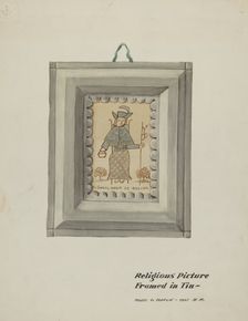 Hand Drawn "Santo Nino de Atocha"-Hand Made Tin Frame, c. 1937. Creator: Majel G. Claflin