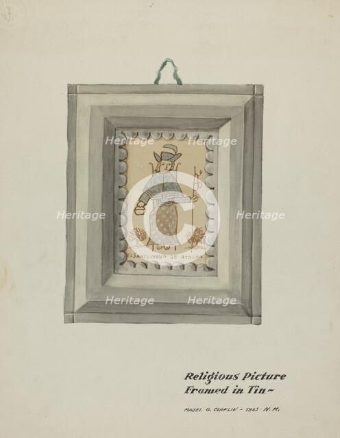 Hand Drawn "Santo Nino de Atocha"-Hand Made Tin Frame, c. 1937. Creator: Majel G. Claflin.
