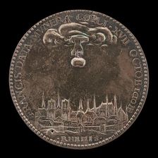 Hand Holding Sacred Ampulla over Rheims [reverse], 1610. Creator: Nicolas Briot