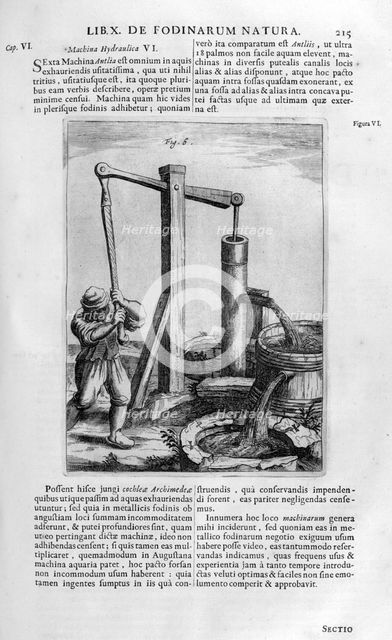 Hand hydraulic water pump, 1678. Artist: Athanasius Kircher