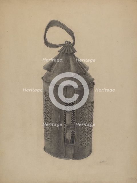 Hand Lantern, 1935/1942. Creator: William Schmidt.