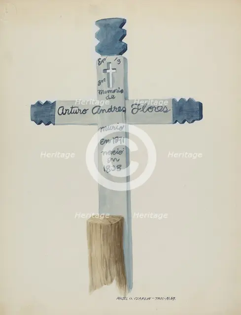 Hand Made & Painted Wooden Cross - Headstone, c. 1937. Creator: Majel G. Claflin.