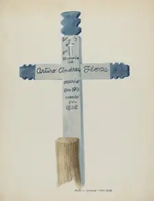 Hand Made & Painted Wooden Cross - Headstone, c. 1937. Creator: Majel G. Claflin