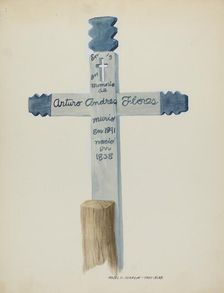Hand Made & Painted Wooden Cross - Headstone, c. 1937. Creator: Majel G. Claflin