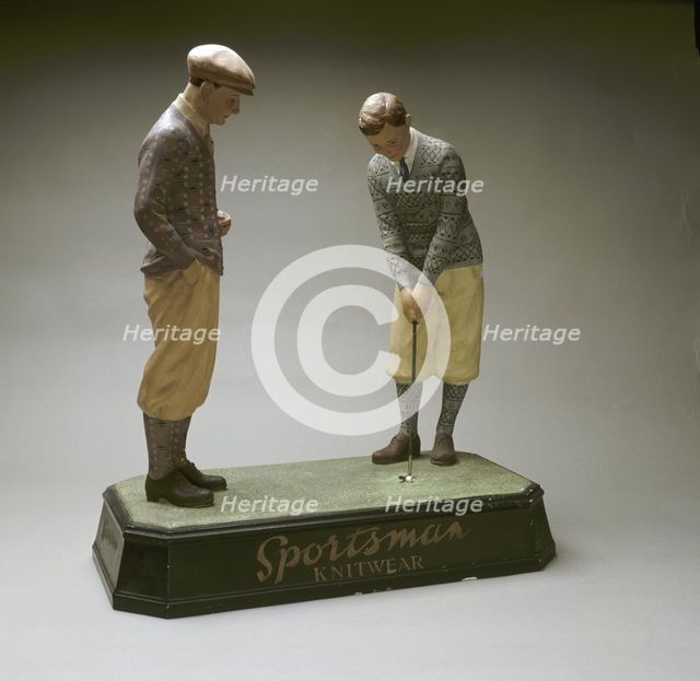 Hand-painted figures advertising Sportsman Knitwear, c1910. Creator: Unknown.