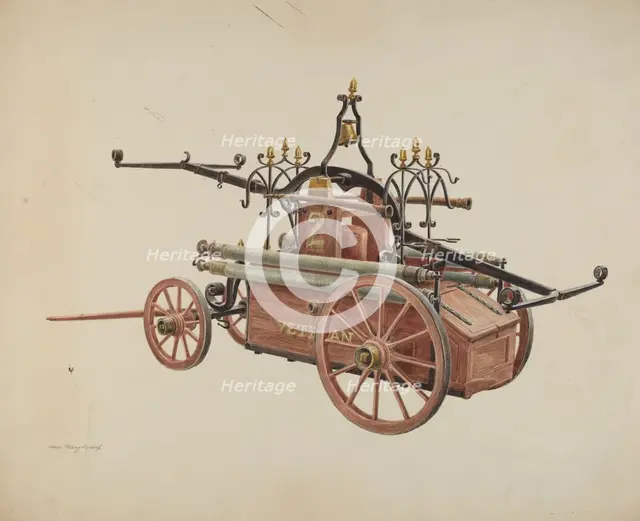 Hand Powered Fire Pump, c. 1938. Creator: Hans Mangelsdorf.